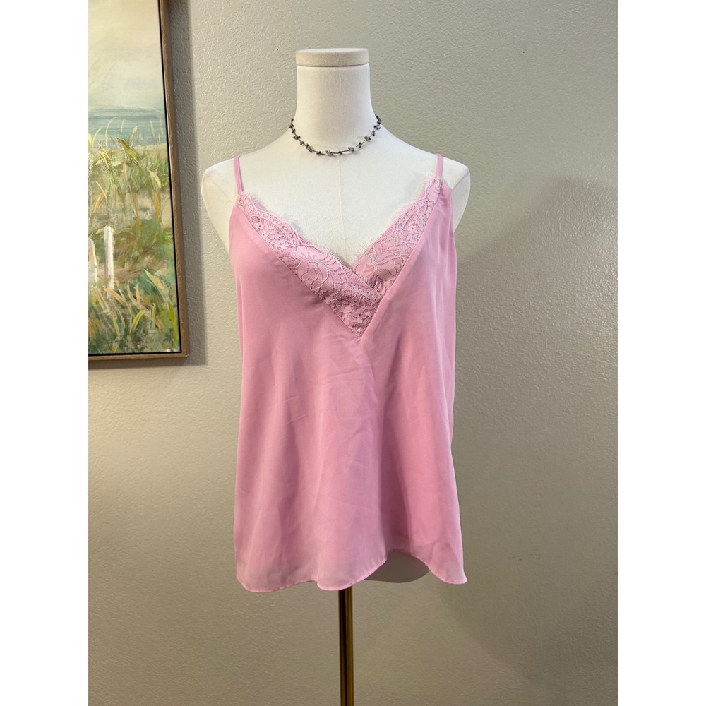 Socialite Pink Lace Trim Cami Tank Top Size Small Y2K